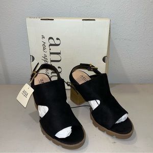 Brand new with box a.n.a Womens Daly Heeled Sandals Size 7.5M Black retail $65
